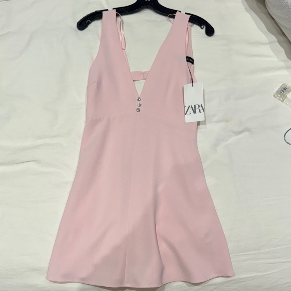 ZARA Light Pink V-Neck Mini Dress